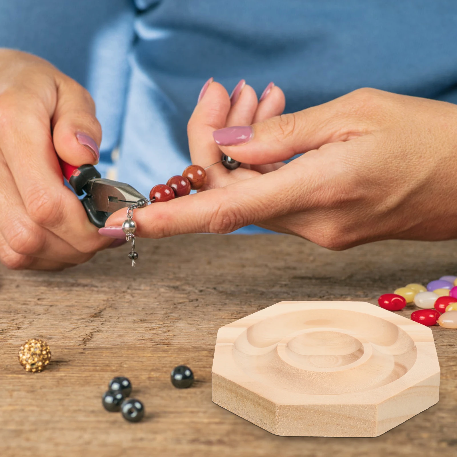 

Wooden Jewelry Bracelet Display Plate Octagon Lightweight Decorative Tray Beaded Bracelet Display Holder Wooden Jewelry Tray