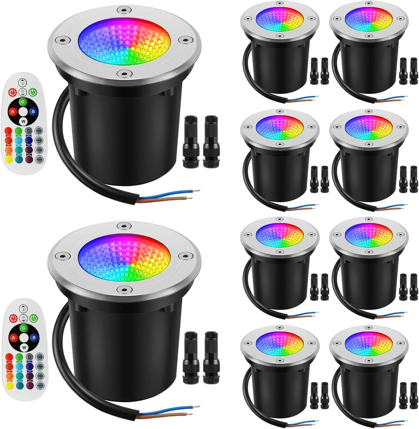 Low Voltage Landscape Lights 10W RGB Well Landscape Lighting Remote Control IP67 Waterproof 12V-24V Pathway Deck Ground Lights