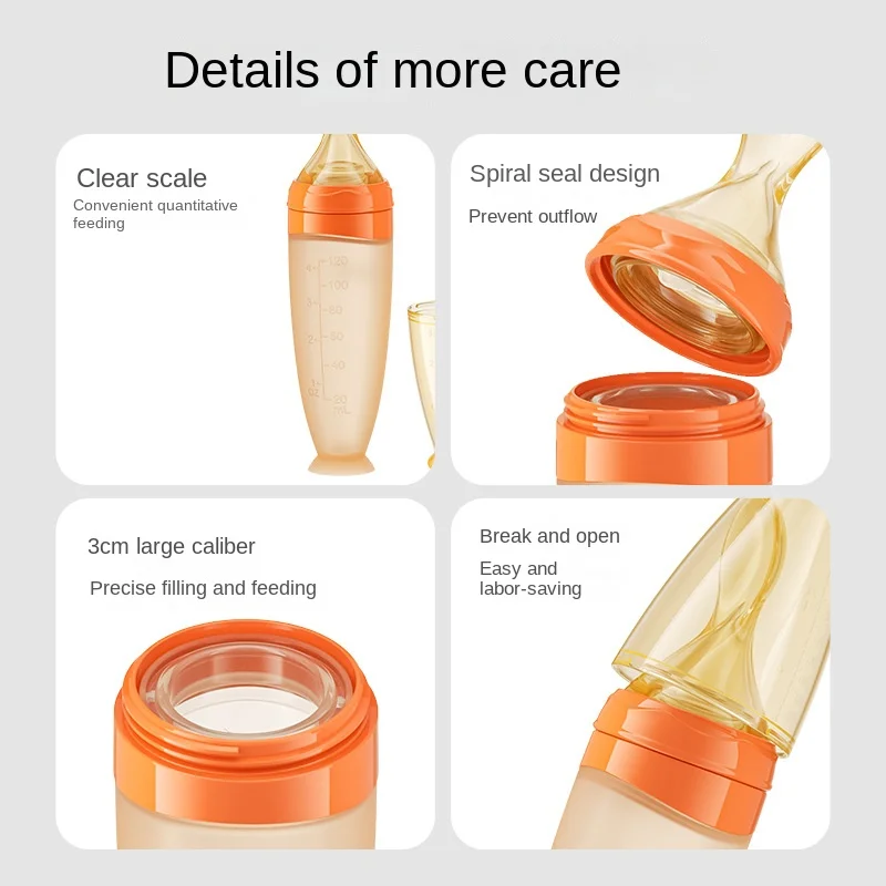 Veilige Nuttige Siliconen Babyfles Met Lepel Voedingssupplement Rijstgraanflessen Knijpen Lepel Melk Voedingsfles Beker