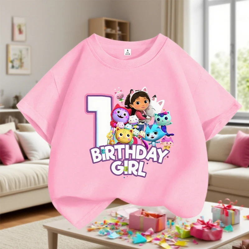 

Gabby Dollhouse Short-sleeved Girls fashion Tops cotton Tee Children Summer Teen cute pink Birthday 1-9 years T Shirt Party gift