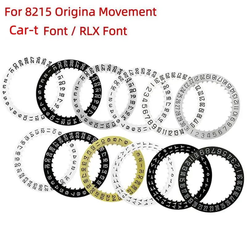 Peças de relógio 8215 movimento branco preto prata data calendário disco roda rlx fonte car-t fonte data roda para 8215 movimento original