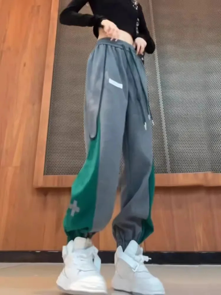 Pantaloni sportivi da donna foderati in Fce Color Blo Pantaloni sportivi larghi Primavera Autunno Inverno Pantaloni lunghi a vita alta