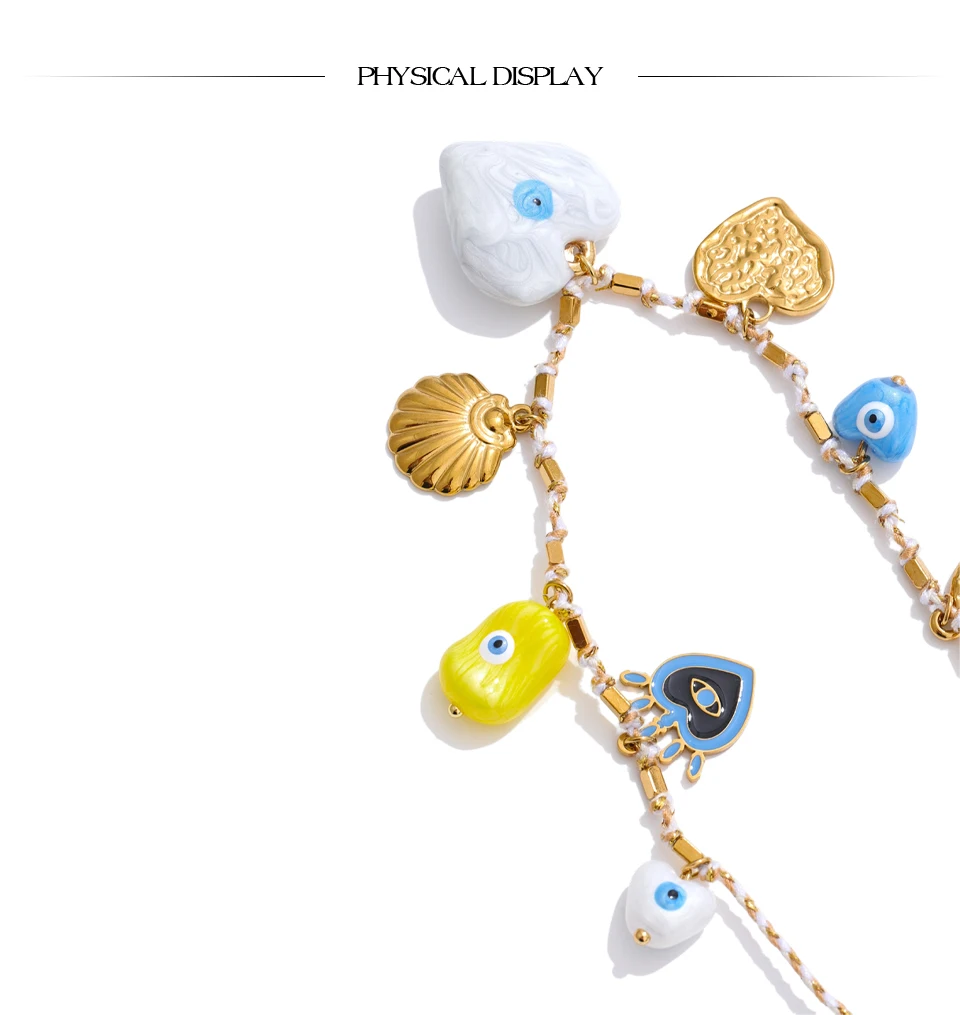 Yhpup Keramik Herz Auge Shell Anhänger Halskette Trend Edelstahl Charme Manuelle Neue Ankunft Kragen Schmuck für Frauen Geschenk – Detail 5