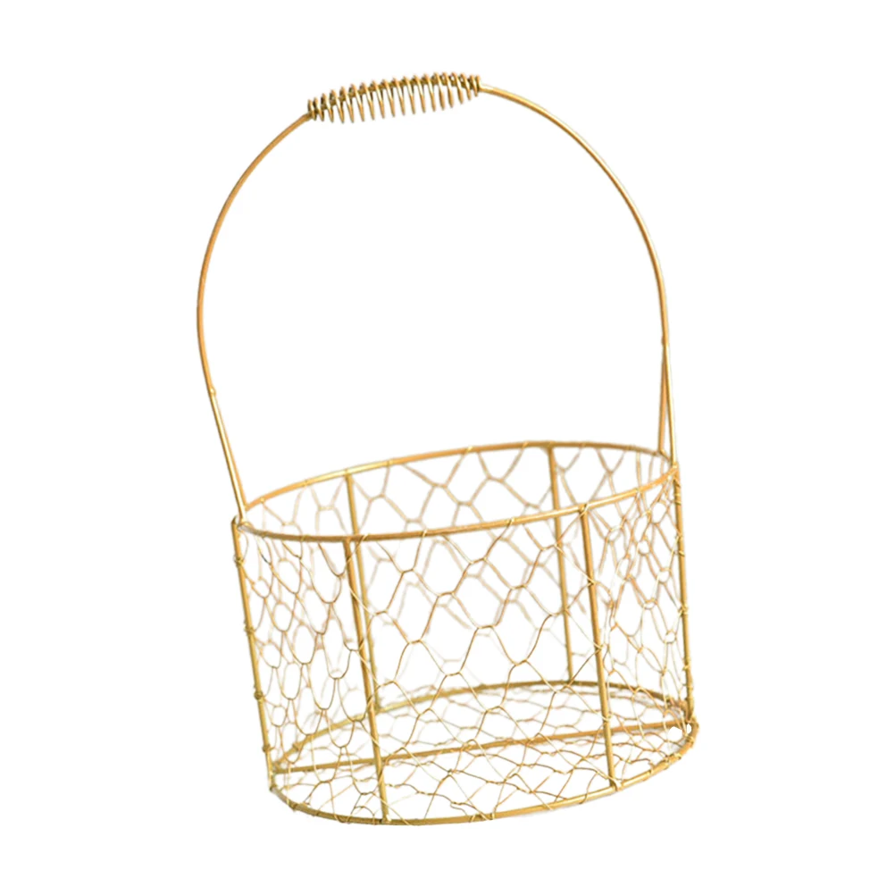 

Golden Round Flower Basket Iron Wire Storage Container Desk ganizer Home Decor Dorm Office Cafe Shop Metal Basket