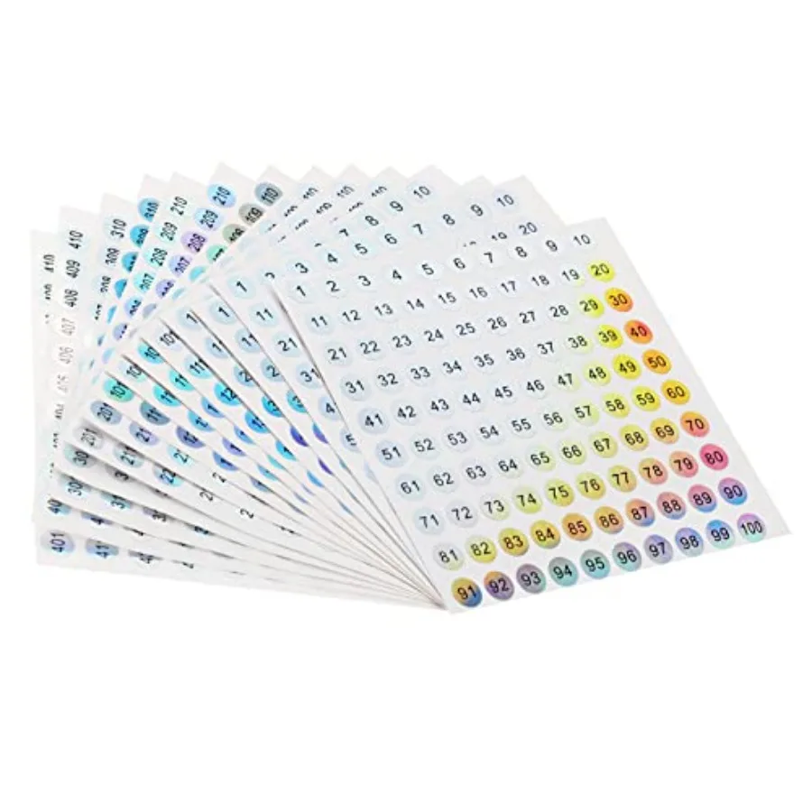 

Laser Number Stickers - Self-Adhesive Round Labels for Inventory and Organizing - 14 Sheets 4x100 4x101-200 2x201-300 2x301-400