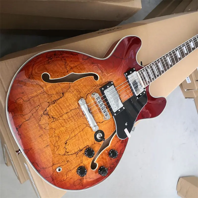 

Hollow 22 Frets Electric Guitar Classic Make Maple Tree Burl Grain 6-string Humbucker Pickups Free Shipping Factory Outlet