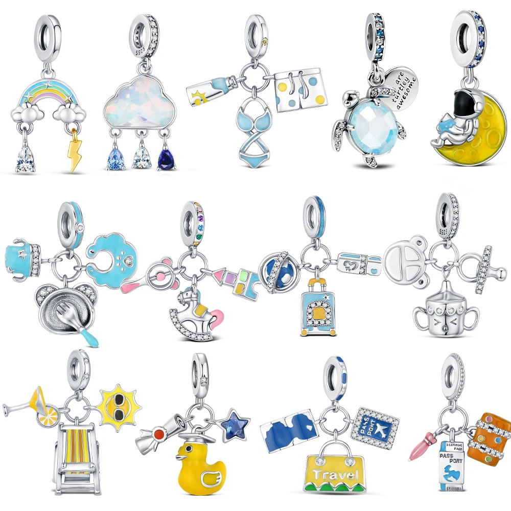 925 Sterling Silver Summer & Travel Charms Pendant Fits Original Bracelets DIY Jewelry Graduation Vacation Gift For Women