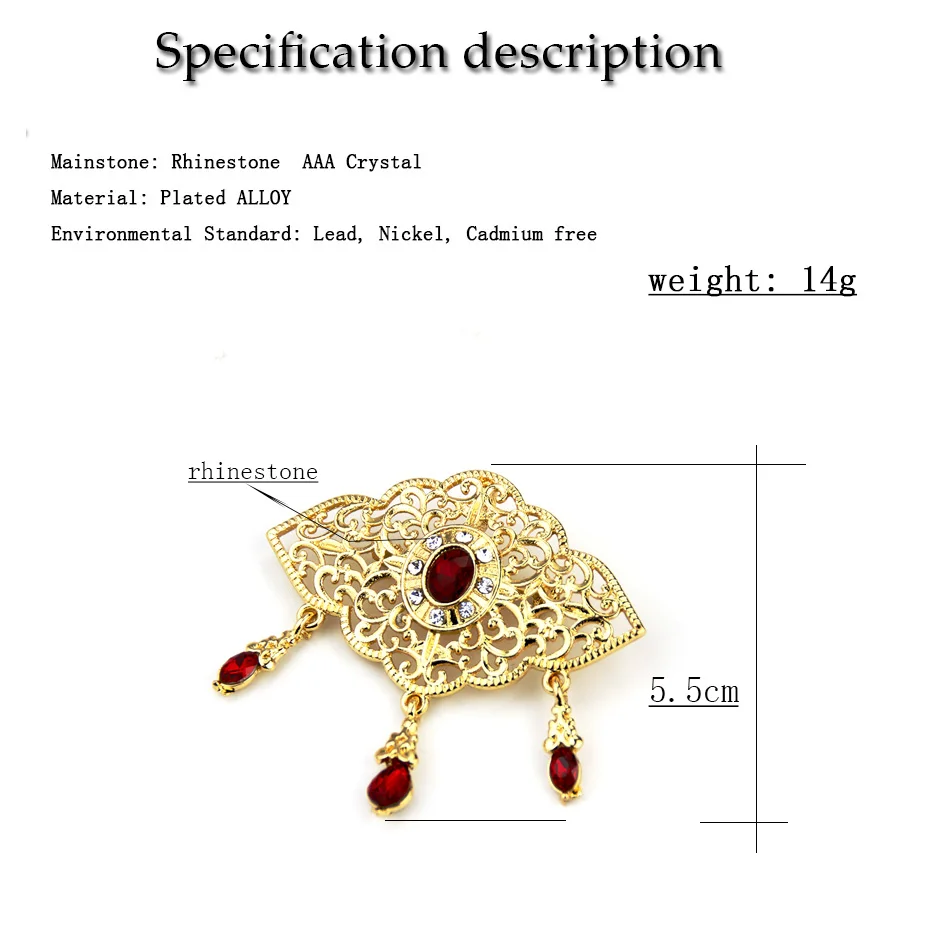 Fashion Gold Color Arabic Brooch for Delicate woman Morocco Caftan Fashion Style Wedding Jewelry Romantic Gift