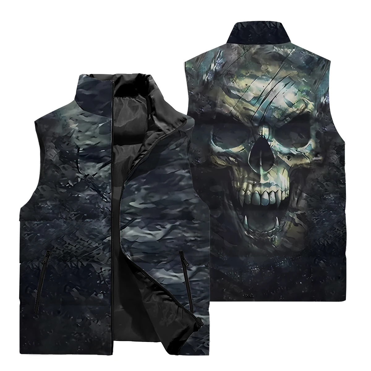 

New Men's Winter Jacket, Lithium Fleece Jacket, Lightweight Cotton Jacket, Skull 3D Print, Comfortable Fit, Men's Velvet Vest