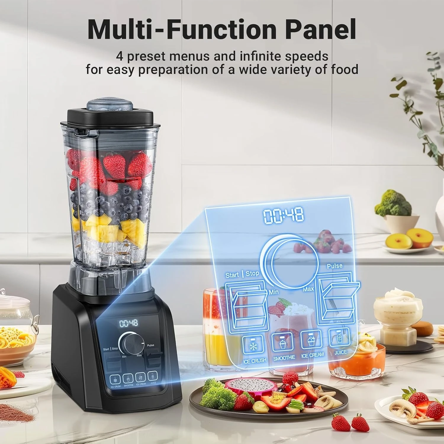 

Professional Blenders for Kitchen, 1800 W Smoothie Blender with Infinitely Variable Speed and 5 Functions, 68 oz Blender