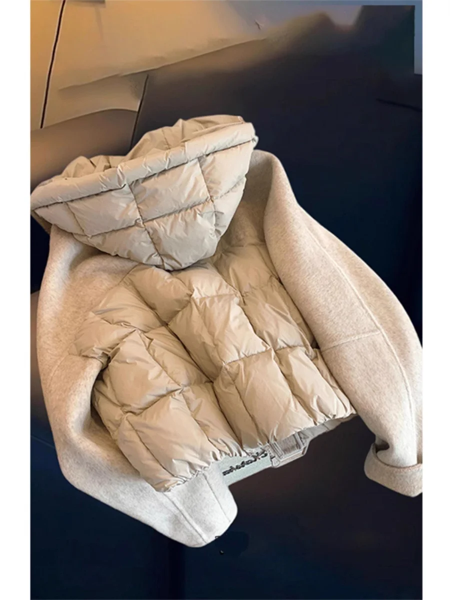 

Модные легкие хлопковые пальто для женщин, осенне-зимние шерстяные лоскутные куртки с капюшоном, универсальное теплое пальто на молнии с длинными рукавами