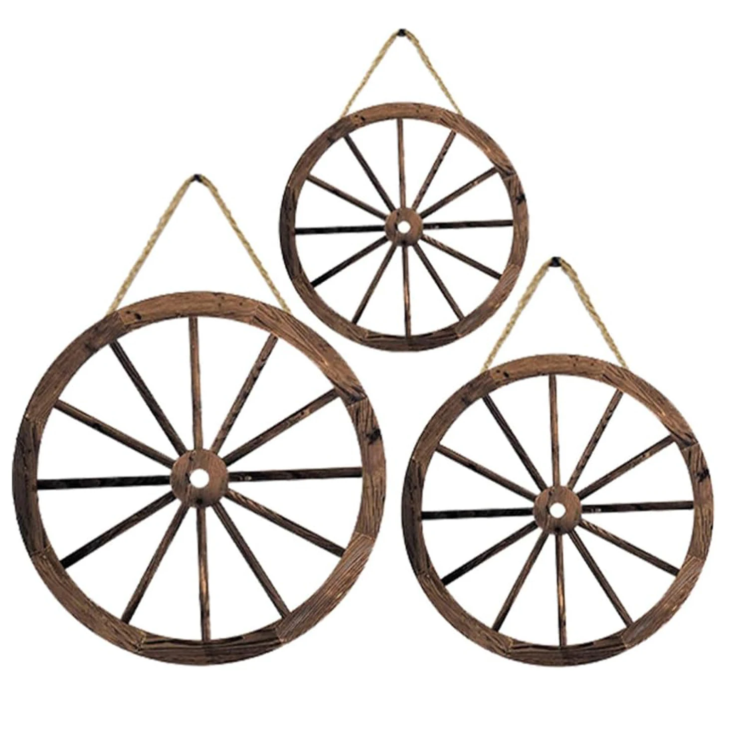 Pcs Wooden Wagon Wheel Decor 12/10/8 Inch Western Cowboy Party Decorations Vintage Rustic Wagon Wheels Rustic Yard Hanging Deco