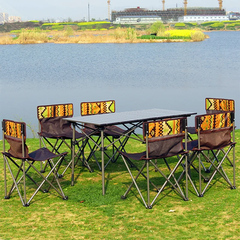 

Portable Folding Camping Picnic Equipment, 6 Chairs And 1 Table, Outdoor Furniture, High Quality