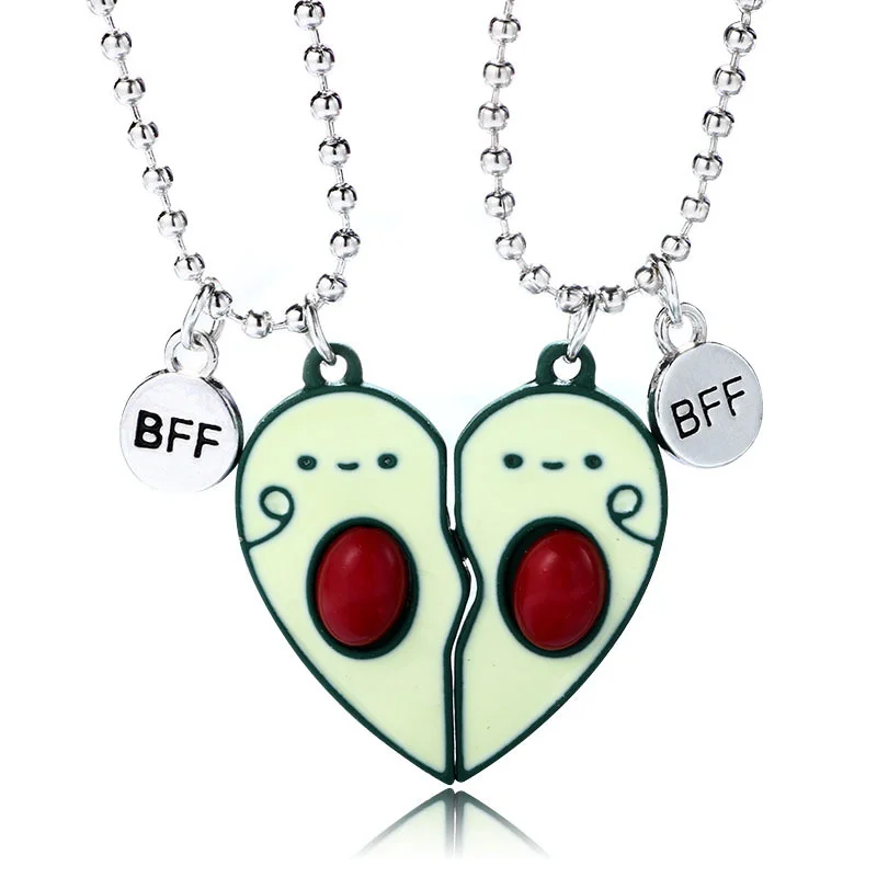 Cute Heart Shaped Avocado Necklace Magnet Attract Best Friends BFF Necklace for Women Couple Friendship Jewelry Gift 2pcs/Set