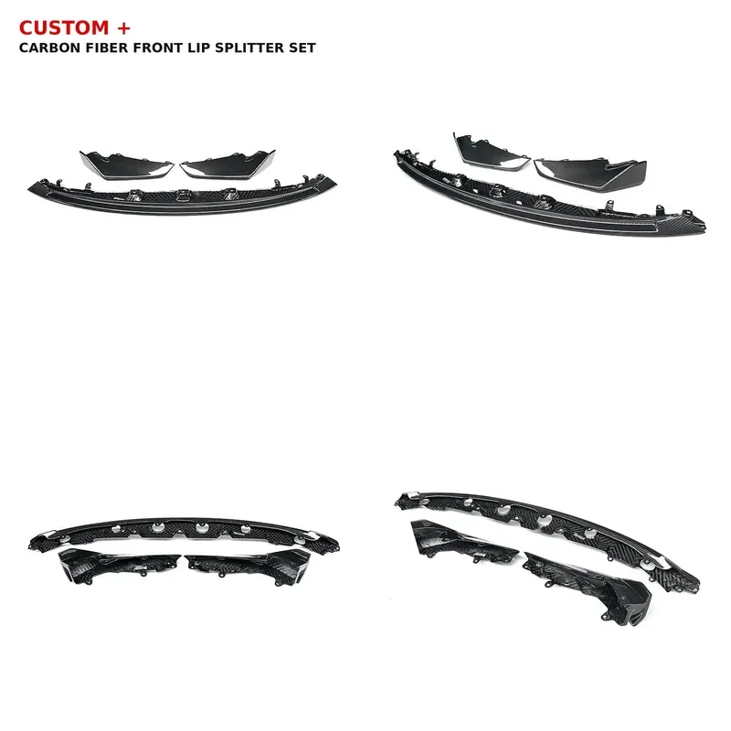 for OEM Custom Glossy Twill Carbon Fiber 3 Piece Auto Bumper Trim with Side Extensions and Front Lip Splitter Set