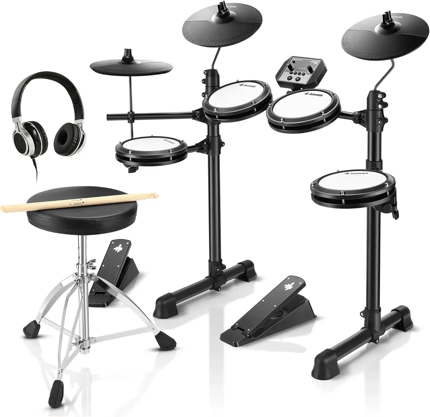 DED-80 Electronic Drum Set with 4 Quiet Mesh Pads, 180+ Sounds, 2 Pedals, Throne, Headphones, Sticks, and Melodics Lessons