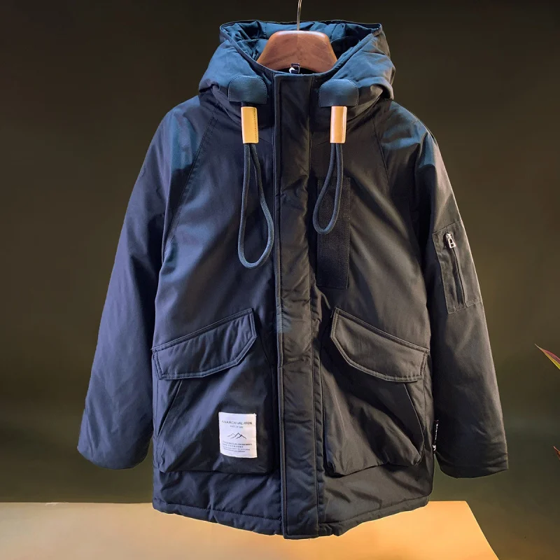 

Outdoor mountaineering cold resistant hooded workwear down jacket men's 2025 winter cold resistant warm mid length down jacket