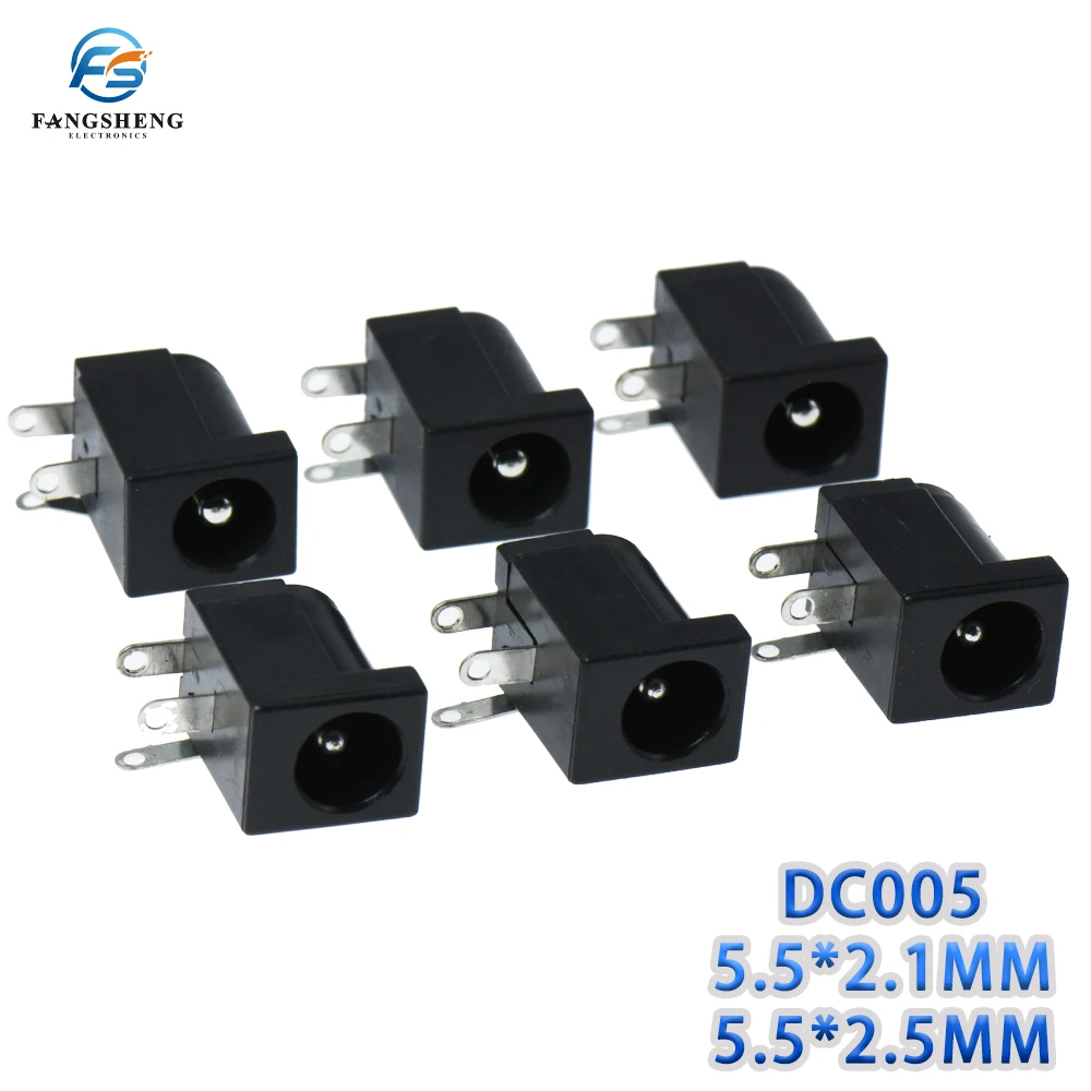 10PCS/Lot DC-005 Black DC Power Jack Socket Connector DC005 5.5*2.1mm 5.5*2.5 2.1 socket Round the needle