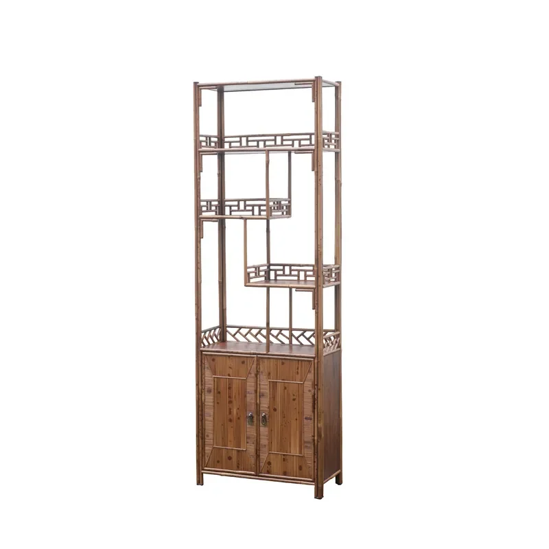 Rosewood Display Cabinet Antique Style Shelf for Tea Set Decor Living Room Partition Storage Rack with Doors No