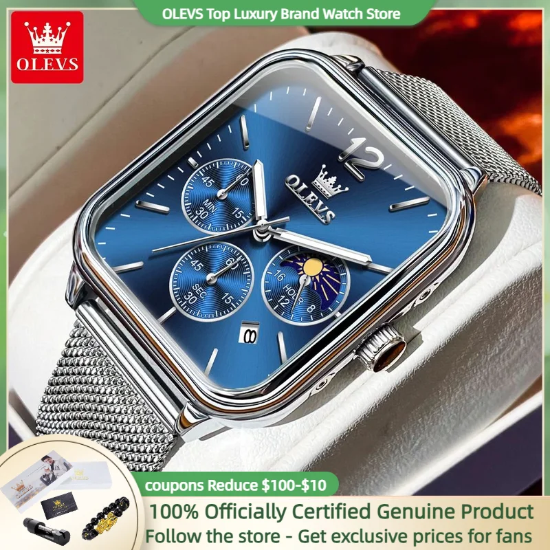 OLEVS 9914 Top Luxury Brand Men's Watch Mesh Belt Leather Waterproof Multi functional Chronograph Calendar Quartz Men's Watch