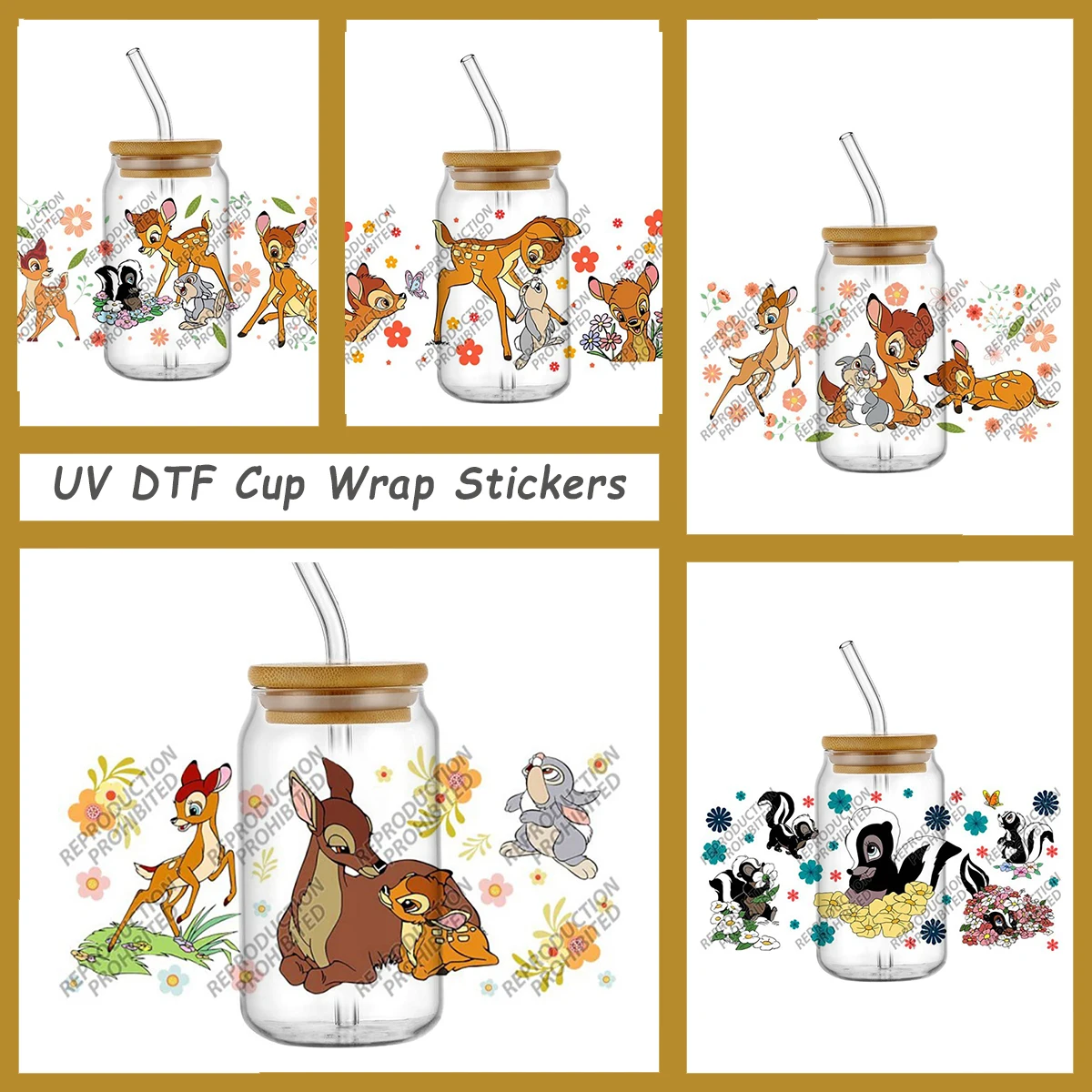 

New 20 Design Cute Fawn Bambi Series 3D Cold Transfer Stickers for 16oz Libbey Cups Waterproof Vinyl Decal DIY Mug Phone Sticker