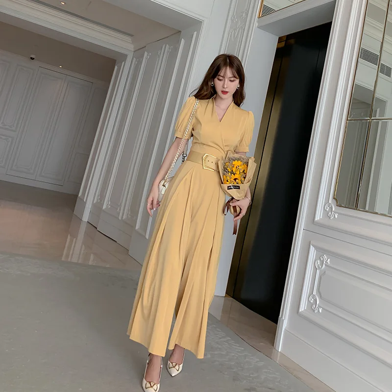 Pantalones novedad de verano, ropa para mujer, temperamento, cintura alta, pantalones de piernas anchas, mangas acampanadas, mono drapeado, cubierta