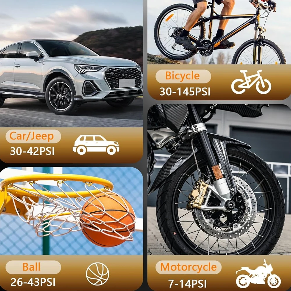 Motorcycle Air Pump, Smart Wireless Digital Tire Inflator, Emergency Air Compressor Suitable for Motorcycles, Cars, and Bicycles