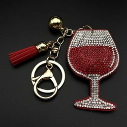 Exquisite Wine Cup Key Ring For Women Men Red Color Tassel Crystal Female Charm Car Bag Keyring Jewelry llavero mujer