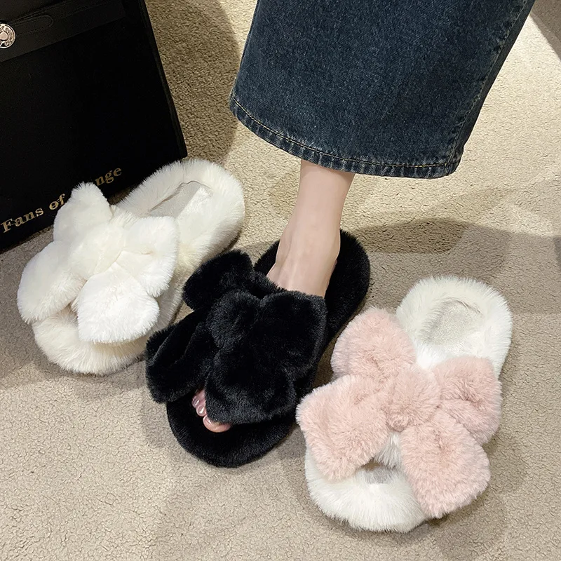 

New Winter Bow Slippers for Women - Indoor & Outdoor Wear Plush, Non-Slip, Thick Sole, Ultra-Warm