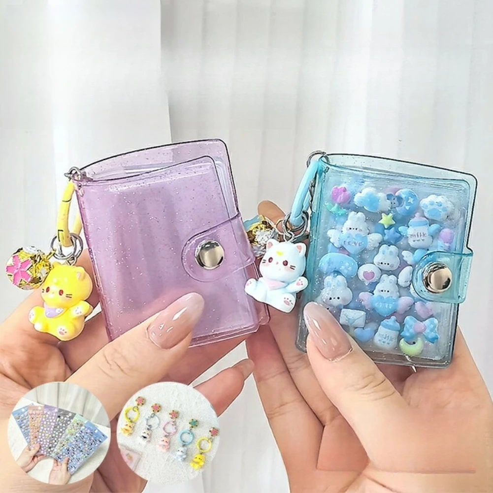 Mini Clear Sticker Notebook Keychain Pocket Glitter Sticker 1inch Album DIY Transparent Binder Sticker Storage Book Journal Gift