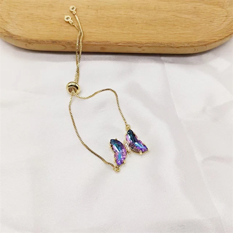 Light Luxury Colorful Zircon Crystal Butterfly Bracelet With a Simple and Premium Feel 26cm Adjustable 18K Gold Plated Bracelet