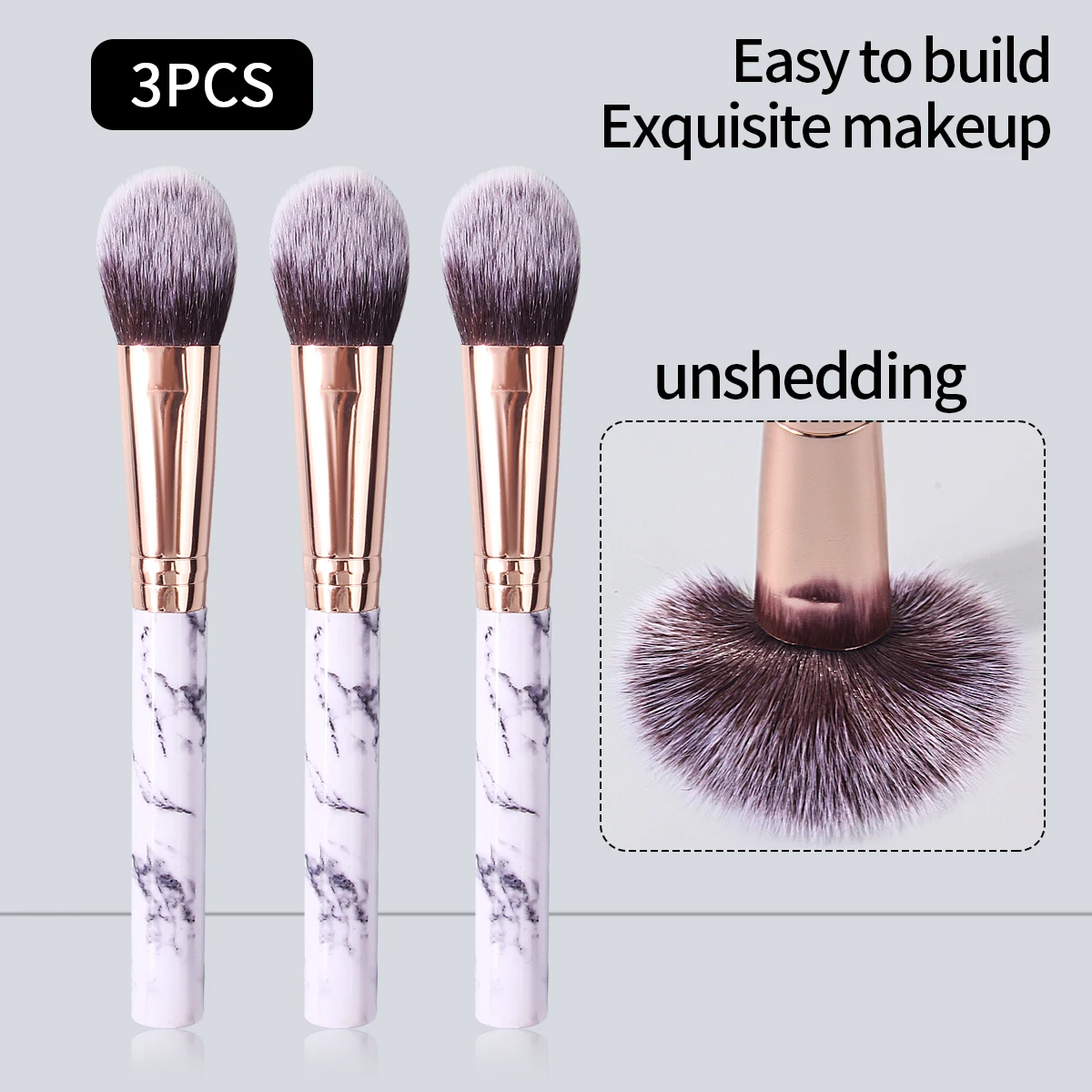 3PCS make-upborstel met marmeren textuur, blushborstel, poederborstel, contourborstel, contourborstel, gezichtsschoonheidstools