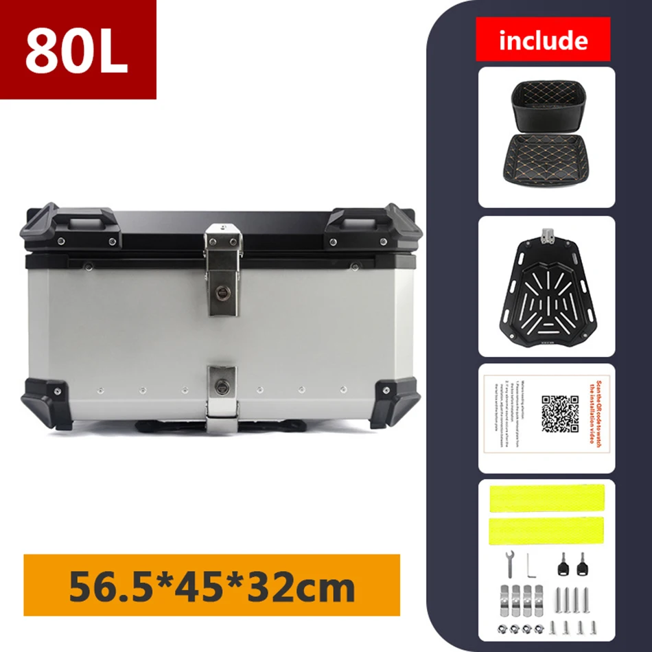 80L Motorcycle Aluminum Top Box Universal Motorcycle Tail Box Large Capacity Moto Travel Luggage Storage Rear Trunk 80L Top Case