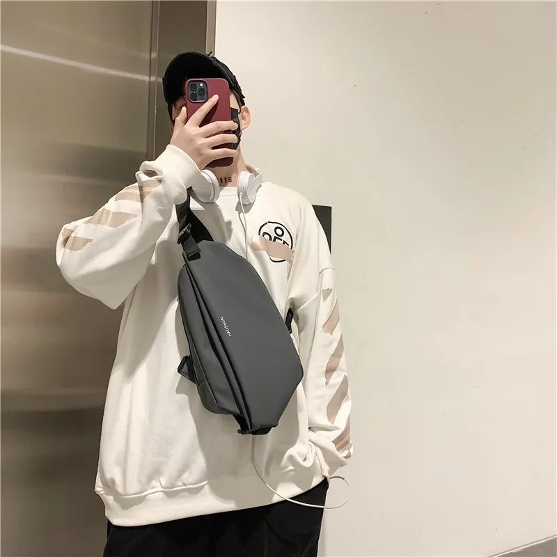 Waterproof Casual Chest Bag Men Multifunction Anti-theft USB Charging Men Crossbody Bag Patent Nylon Travel Chest Bag Pack Mal