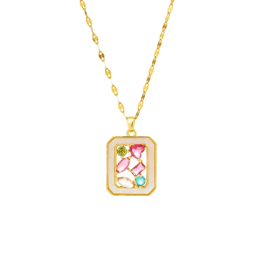 سلسلة الترقوة النسائية الفاخرة والخفيفة، قلادة رائعة من الصلب المربعة من الزركون الملون غير المنتظم