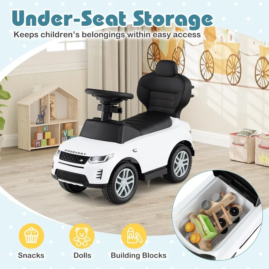 Carro push para crianças 3 em 1 land rover discovery carrinho de passeio deslizante com alça chifre som sob braços de armazenamento