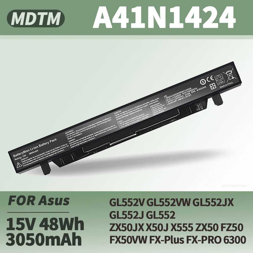 Batería A41N1424 para Asus ROG ZX50 ZX50V ZX50VW ZX50JX FX-Plus FX-PRO GL552 GL552V GL552VW GL552JW GL552JX GL552J GL552VW-DH74