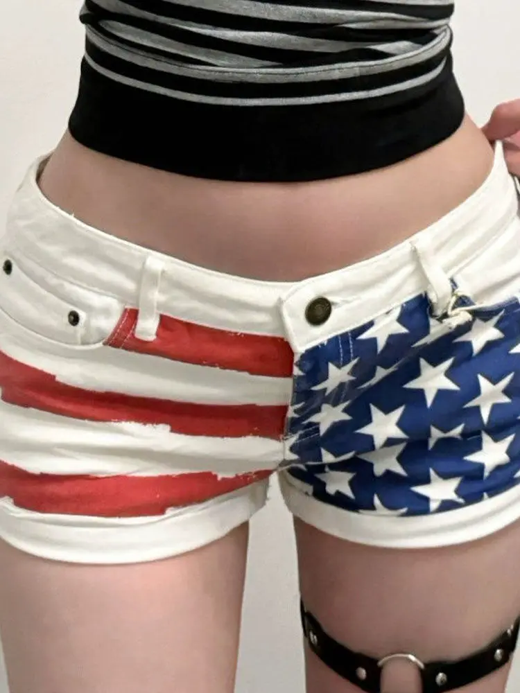 Retro Star-printed DENIM กางเกงขาสั้นผู้หญิงฤดูร้อน Y2k Slim ก้น Super กางเกงขาสั้นกางเกงยีนส์กางเกงร้อน