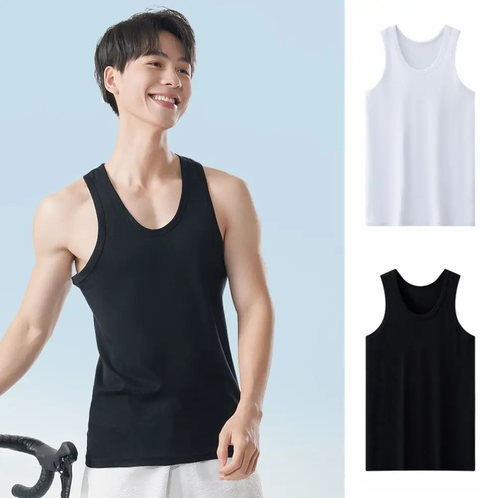 

Comfortable Sleeveless Men Cotton Vest Round Neck Simple Men’s Tank Top Clothing Solid Color Men Summer Tight Top Sports