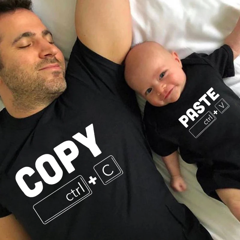 Funny Copy Paste Family Matching Outfits Cotton Ctrl C Ctrl V Print Daddy and Me Tshirts Family Look  Father's Day Shirts Tees