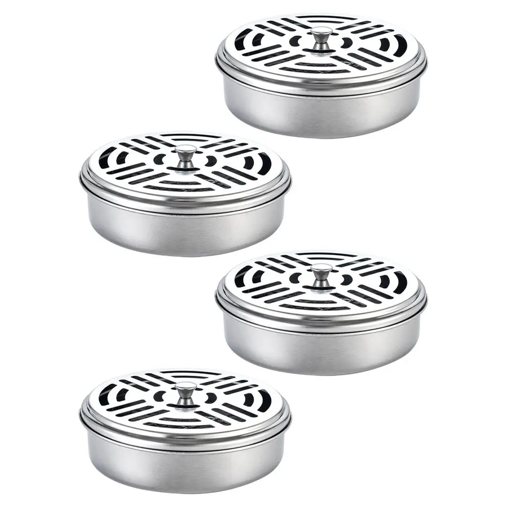 

4Pcs Round Hollow Stainless Steel Incense Case with Smooth Texture Household Office Portable Holder