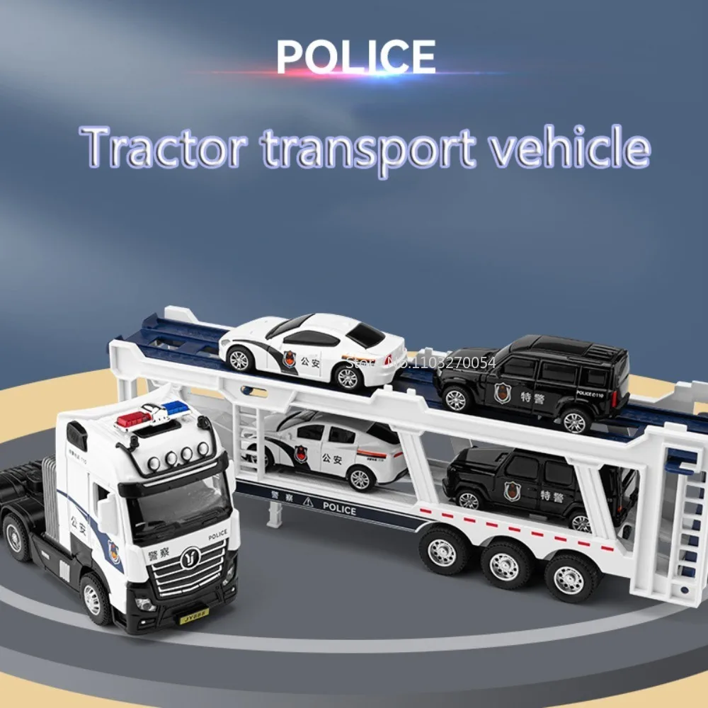 

1/50 Police Trailer Car Model Alloy Diecast Toy Adjustable Multiple Joints Double-layer Frame Door Opening Sound Light Toy Gifts