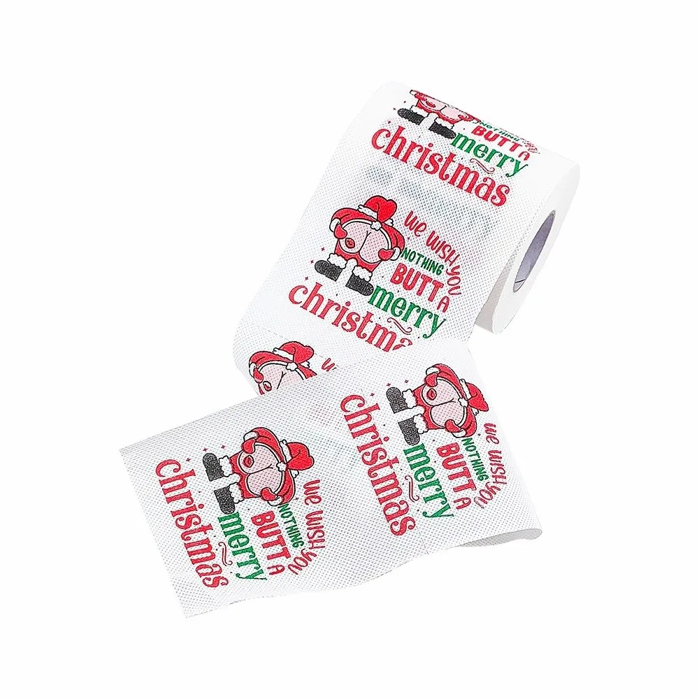 Santa Printed Christmas Toilet Roll Paper Christmas Tree Printed Kitchen Tool Xmas Tissue Roll Color Pattern Navidad Tissue