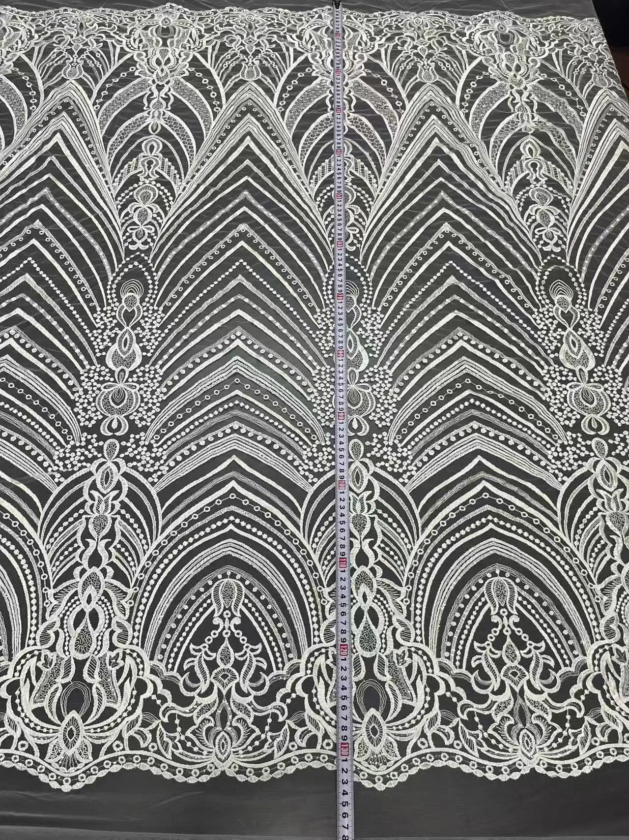 White Embroidered Lace Fabric Elegant Geometric Pattern Tulle Mesh for Wedding Dress Bridal Gown Evening Dress Material