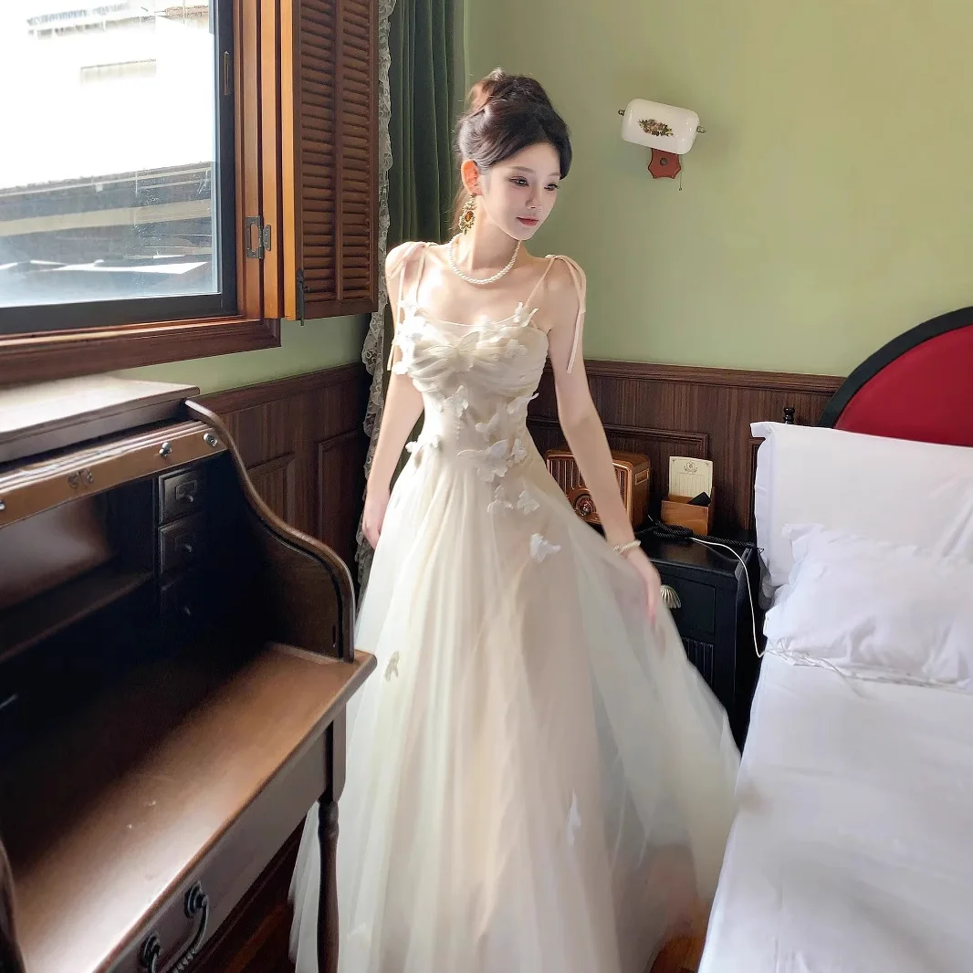 

3D Thin Veil Strapl Evening Dr Wedding Dr round Ne mid Waist for Wedding Par Fem Faionable