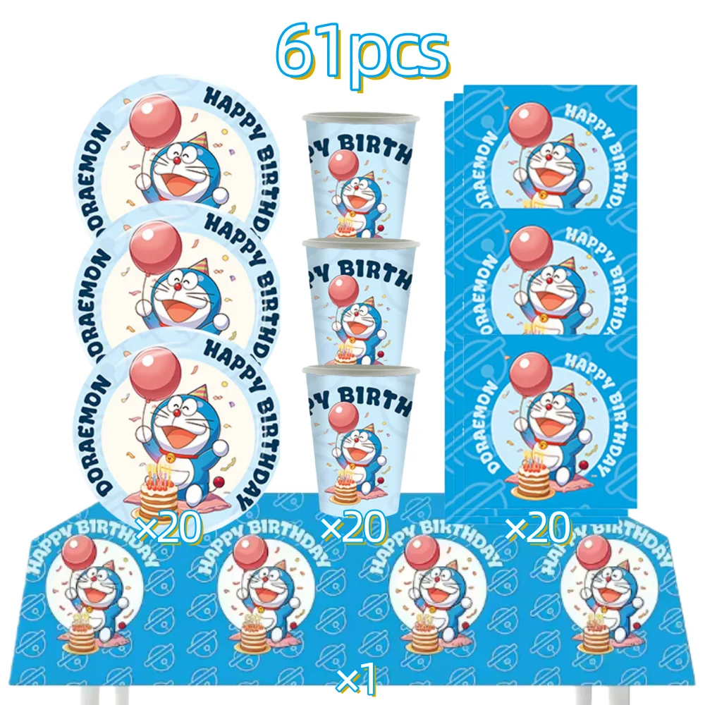 Dora-emons Happy Birthday Party Decoration Cartoon Cat Tableware Plate Balloons Cake Topper Banner Kids Favor Gifts Baby Shower view 2