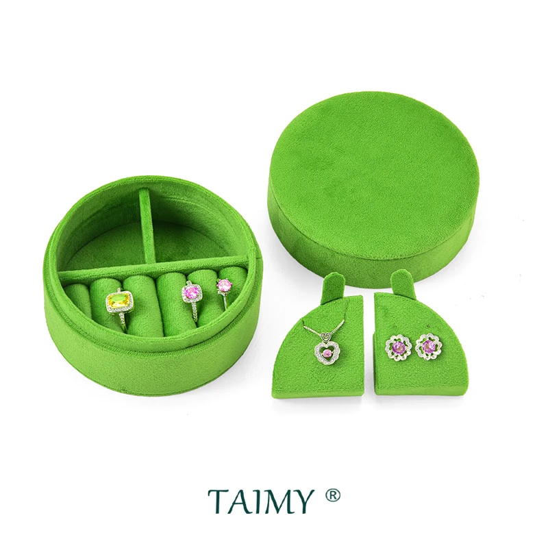التجزئة رائعة جولة صندوق تخزين المجوهرات حلقة القرط تخزين المخملية صندوق مجوهرات المنظم مجوهرات هدية القضية