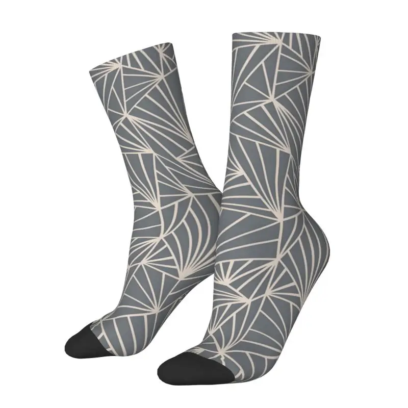 Custom Abstract Lines Geometric Fan Grey And Nude Mens Crew Socks Unisex Fashion 3D Printing Dress Socks