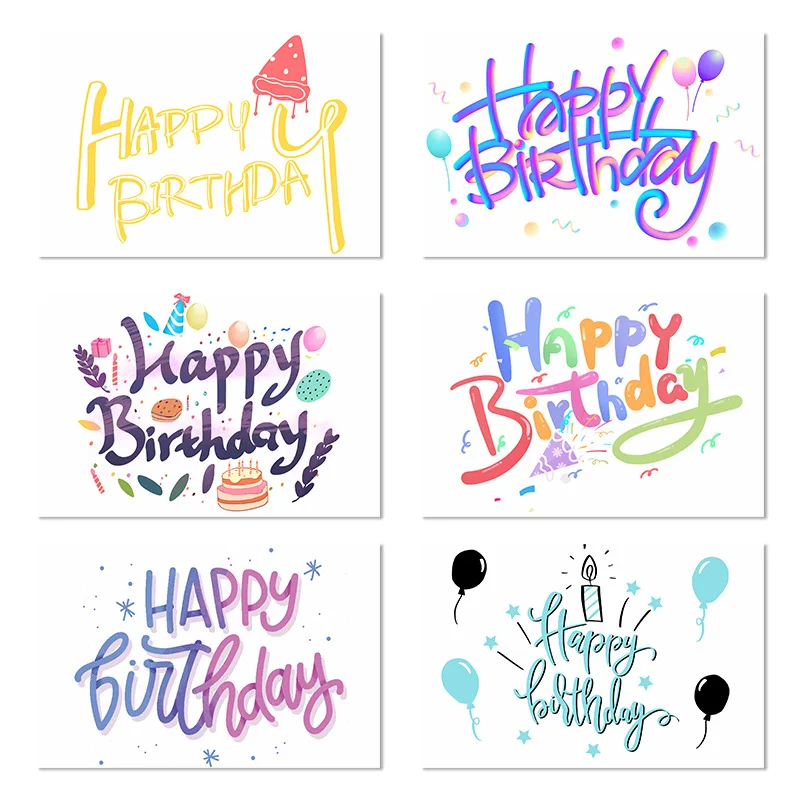 

6Pcs/Set Birthday Cards Ins Style Happy Birthday Postcards with Envelope Sealing Stickers Full Set Wholesale