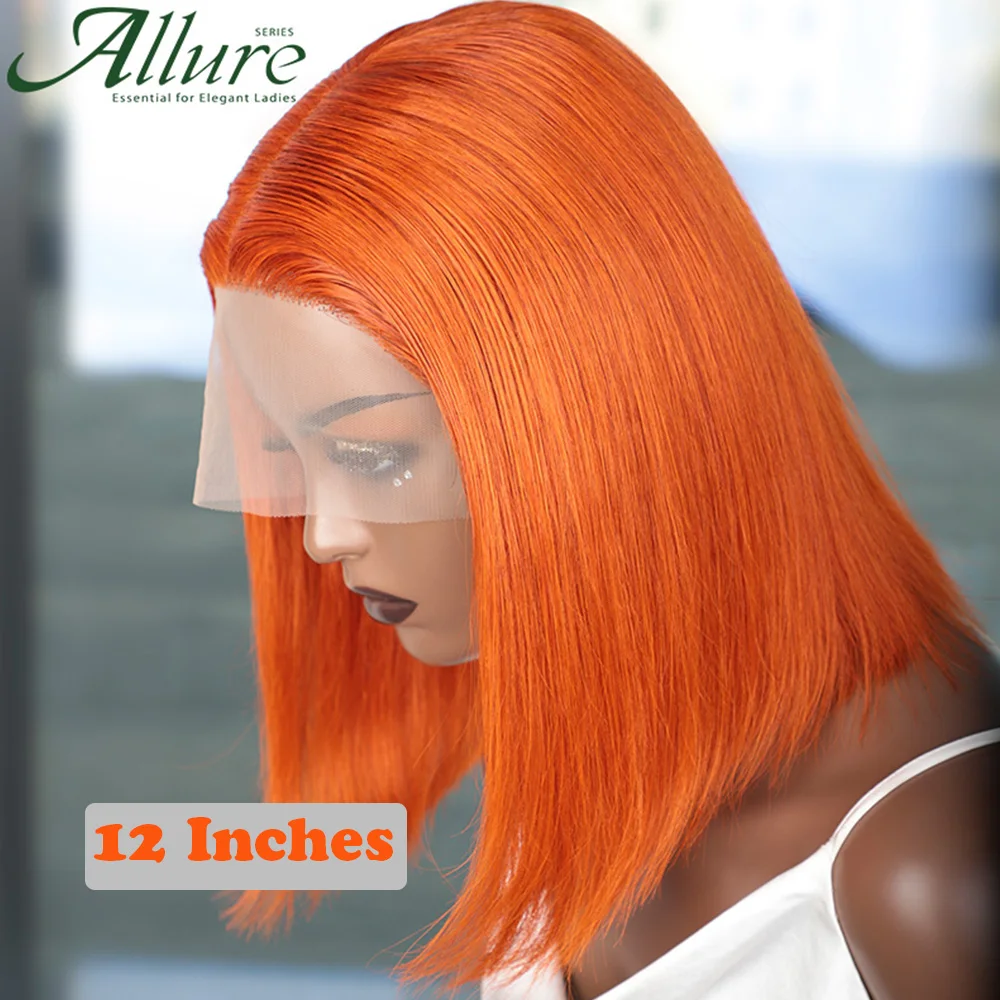 Orange Bob Echthaar Spitze Perücken Frauen gerade Bob T Teil Spitze Front Perücke 99j Highlights braune brasilia nische Bob Spitze Perücken Allure